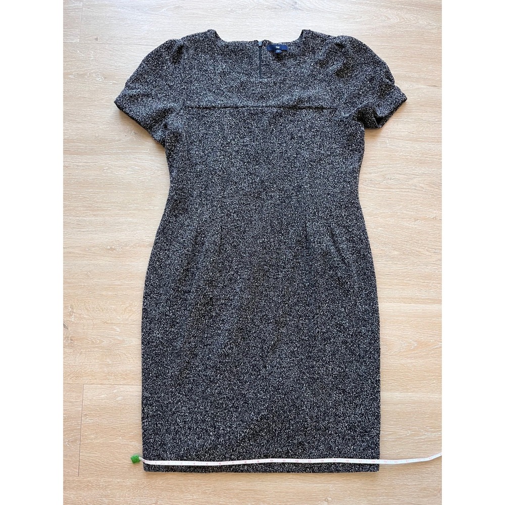 Gap Sheath Dress Womens 10 Black White Marled Tweed Puff Sleeve Back Zip Career‎